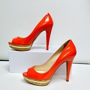 Prada orange patent leather heels  38